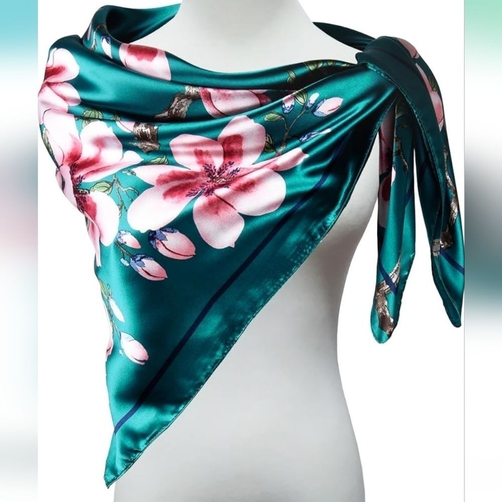 TEAL floral scarf luxury blossom gypsy wrap